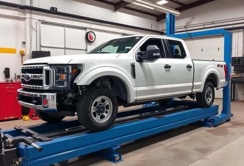 Pickup truck on a frame straightening rack