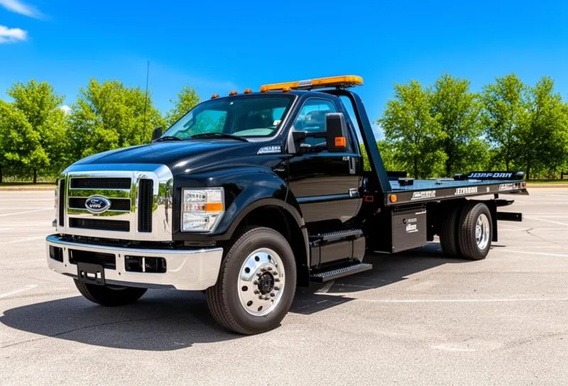 Black flatbed tow truck